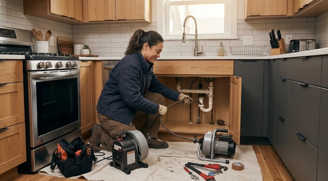 Professional kitchen sink drain cleaning and motorized snaking in Jamaica Queens